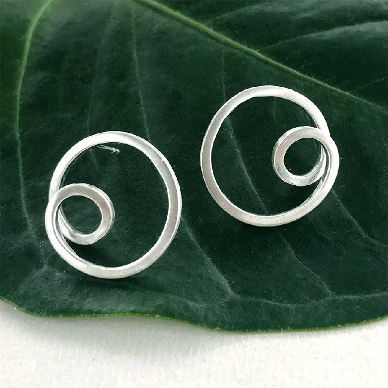 Dainty charm earrings-Circle in Circle Studs - Sterling Silver, Indonesia