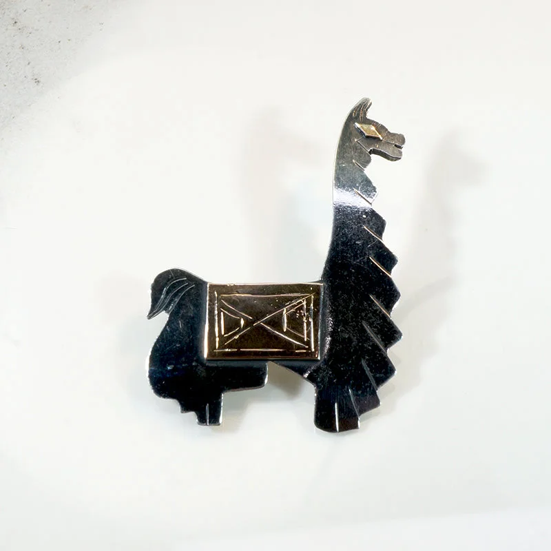 Birch grain brooch-Gold & Sterling Peruvian Llama Brooch