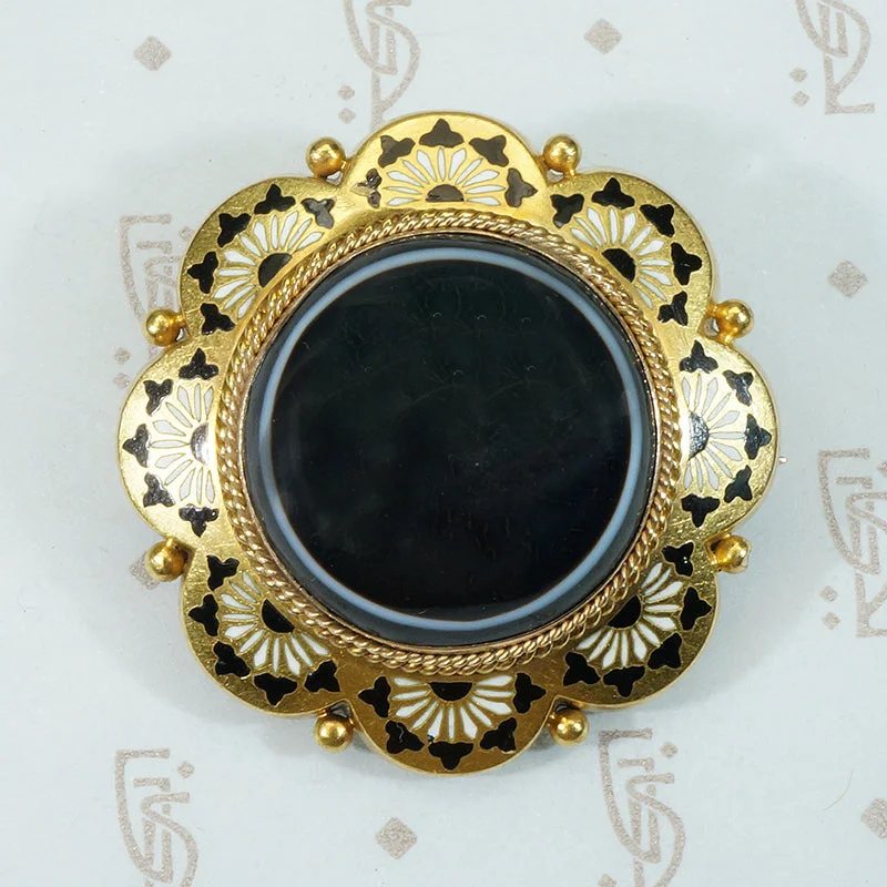 Pinch clasp brooch-Banded Agate 18k Locket Brooch