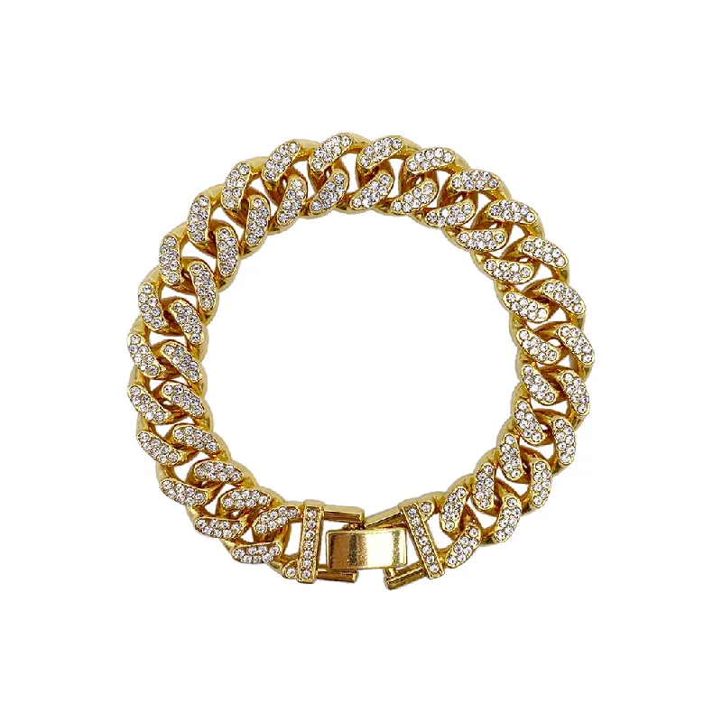 Thai style bangles-14k Gold Plated Flat Curb CZ Chain Bracelet