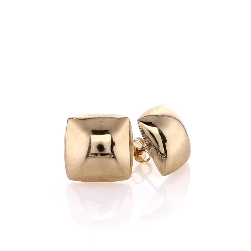 Wide cuff earrings-Estate 14 Karat Yellow Gold Polished Domed Squared Design Stud Earrings