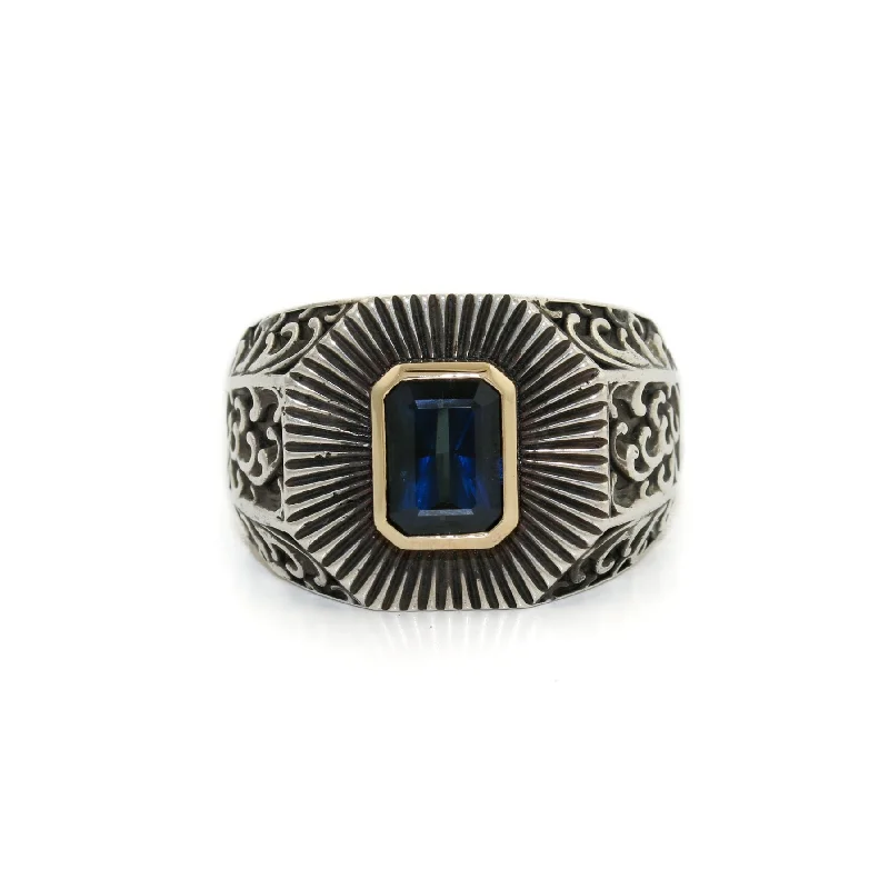 Light clay rings-14K Gold Midnight Sapphire Wave Signet Ring