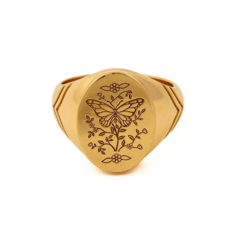 Tiny star rings-Gold "Monarch" Signet Ring