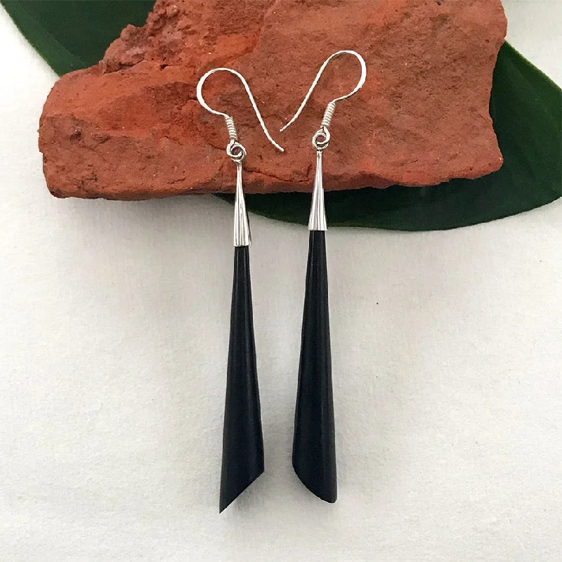 Onyx gem earrings-Sleek and Elegant Earrings - Sterling Silver, Indonesia