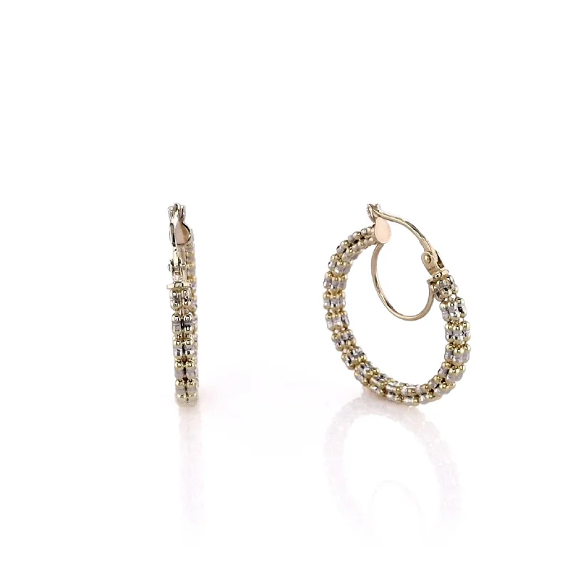 Glossy silver earrings-14k Two-Tone Diamond-Cut Hoop Earrings