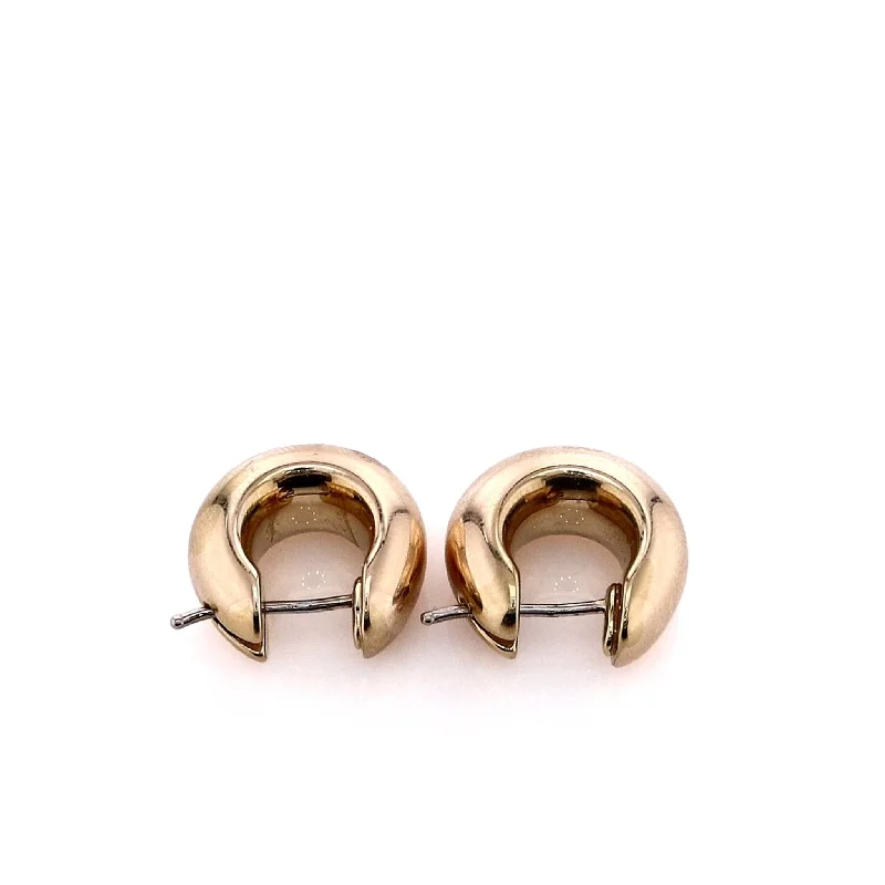 Dual-metal earrings-Estate 14k Yellow Gold Small Polish Puffed Hoop Earrings