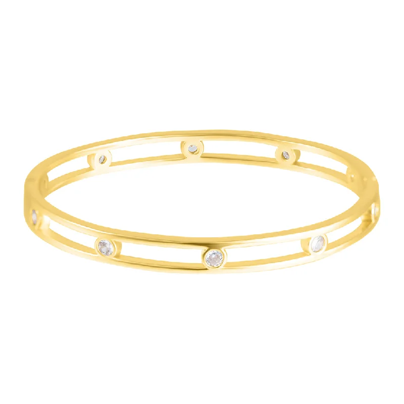 Cord edge bangles-14k Gold Plated Studded CZ Bangle Bracelet