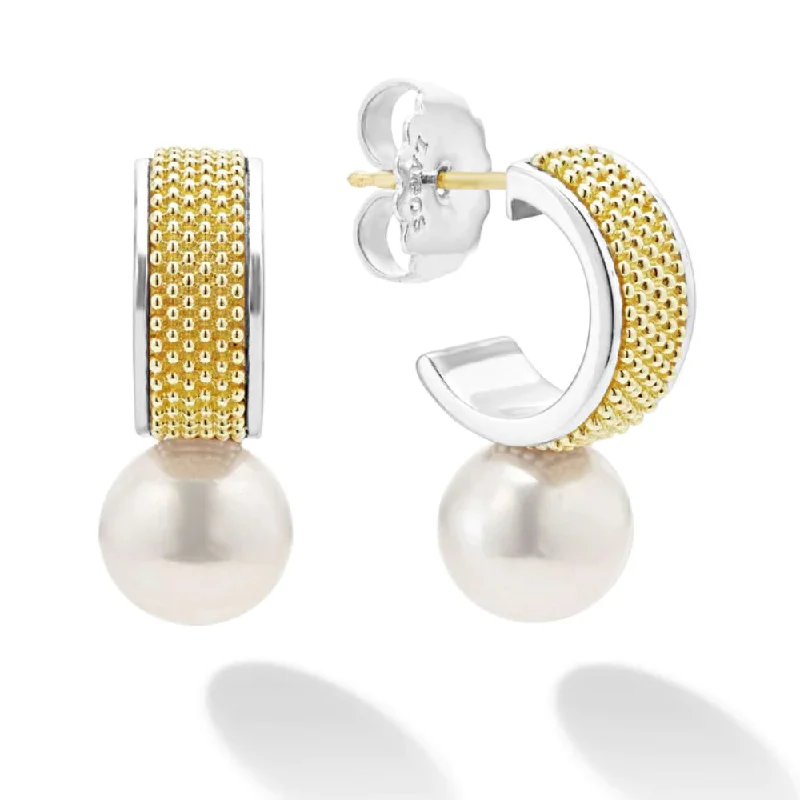 Lunar glow earrings-Lagos Luna Two-Tone Pearl Hoop Earrings