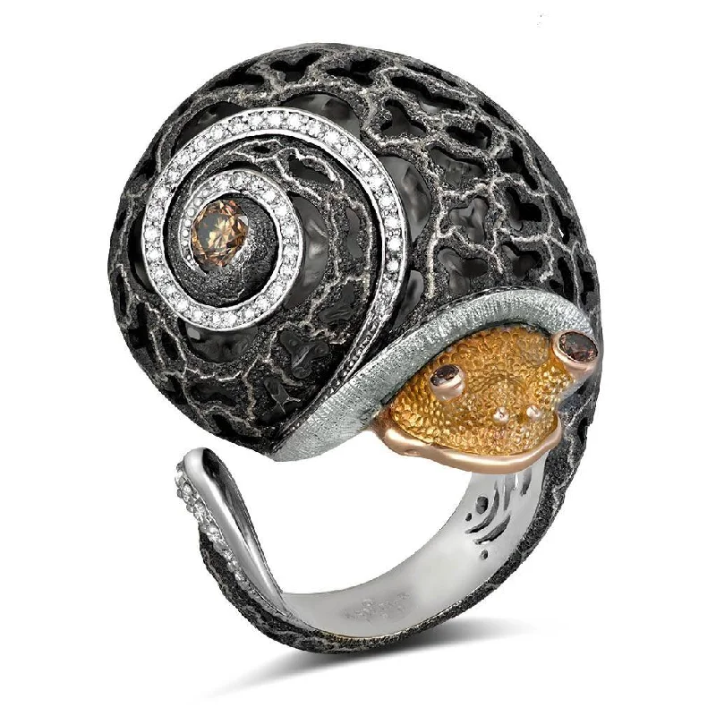 Glossy enamel rings-Gold Grand Codi The Snail Ring with Diamonds