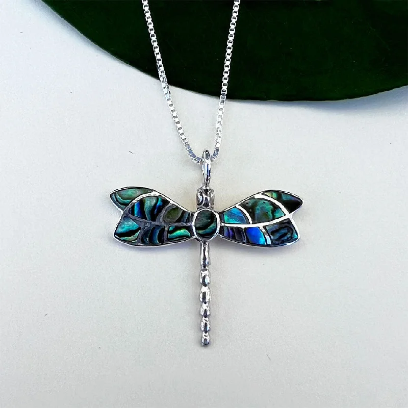 Topaz gem earrings-Abalone Dragonfly Necklace - Sterling Silver, Indonesia