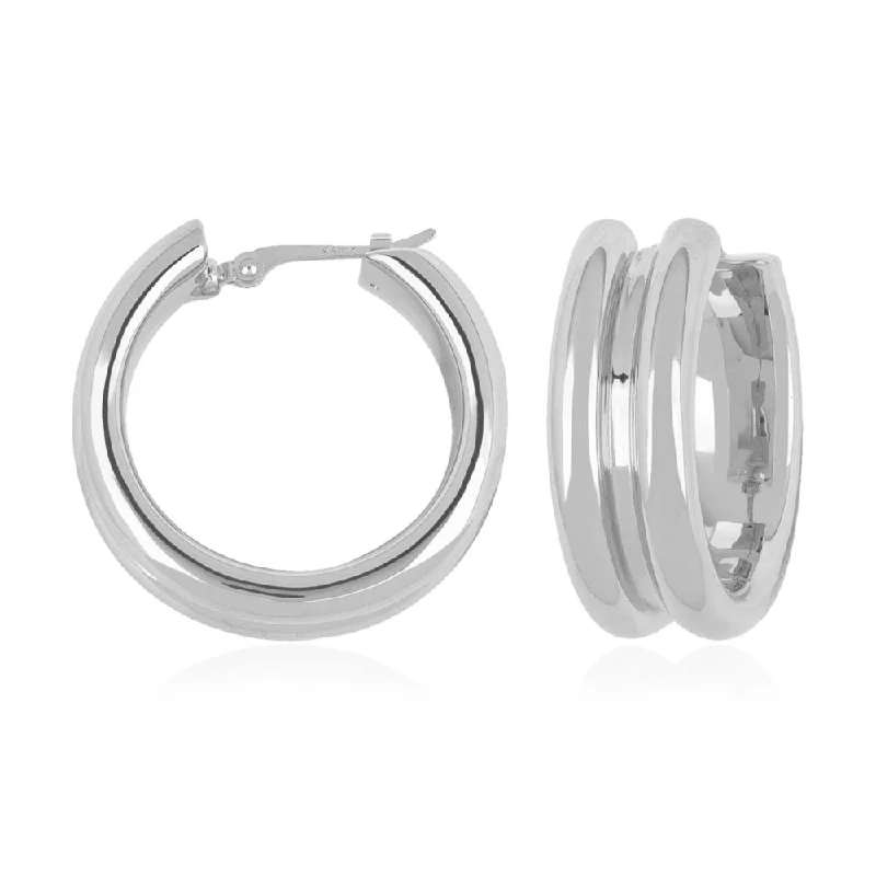 Worn medallion earrings-Sterling Silver Triple Plain Tube Hoop Earrings