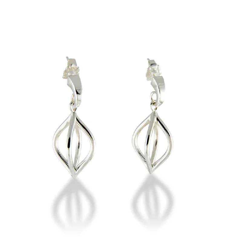 Cultured pearl earrings-Sterling Silver Wire Pod Drop Earrings