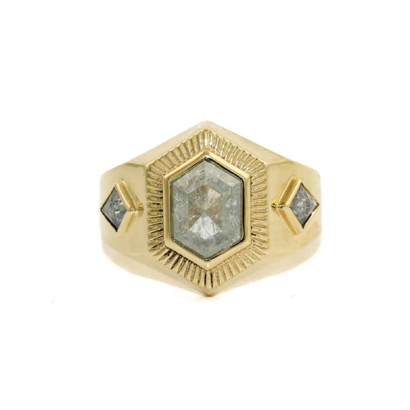 Sleek gold rings-Art Deco Mans Ring x Salt & Pepper Diamond