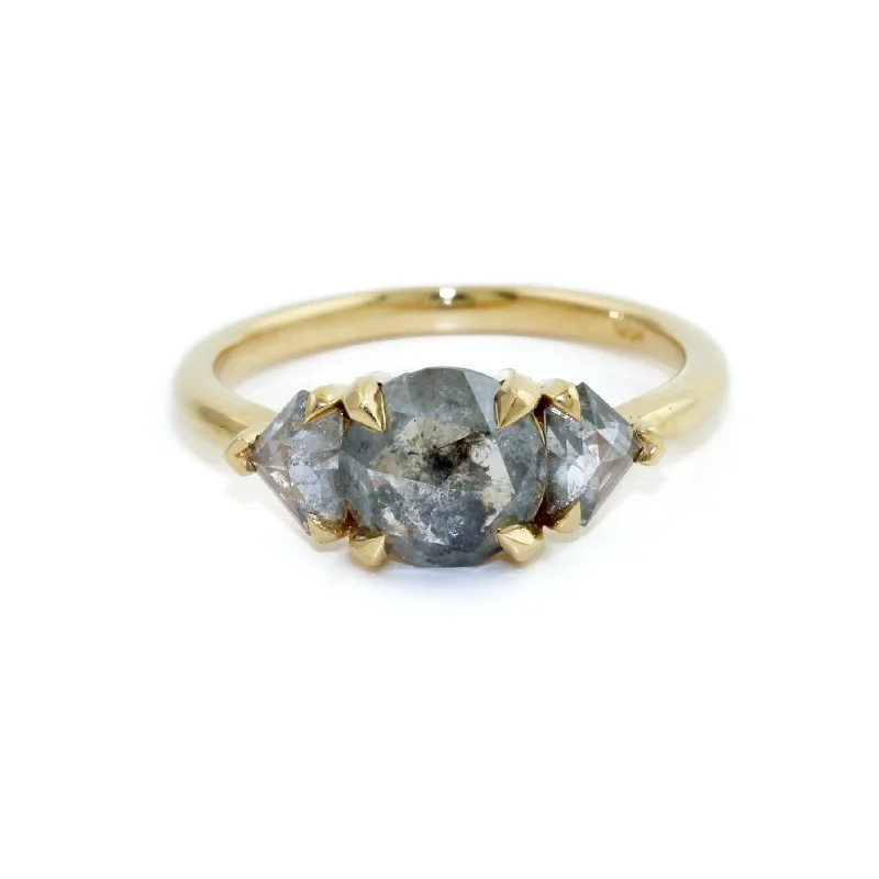 Sapphire stone rings-14K Gold Rose Cut Salt & Pepper Diamond Ring by Kingdom