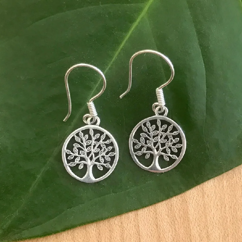 Cedar wood earrings-Tree of Life Earrings - Sterling Silver, Indonesia