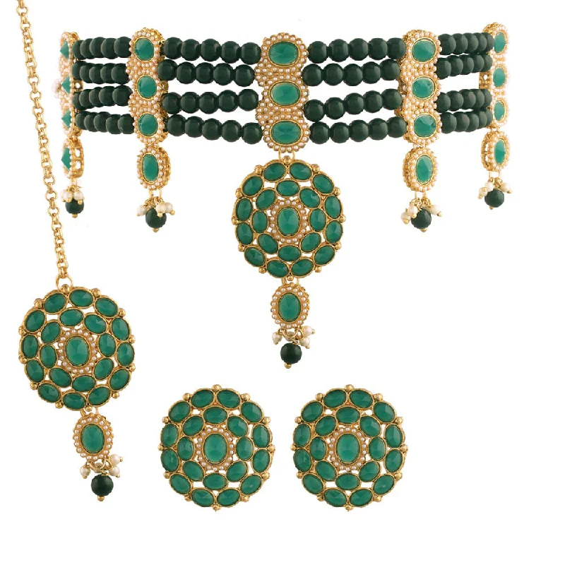 Worn bronze necklaces-Etnico 18K Gold Plated Traditional Handcrafted Faux Kundan & Pearl Studded Choker Jewellery Set For Women (K7094G)