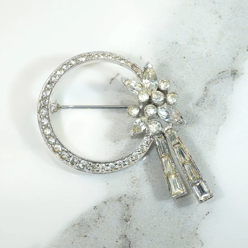 Dainty silver brooch-Sparkling White Rhinestone Wreath Brooch by Jomaz