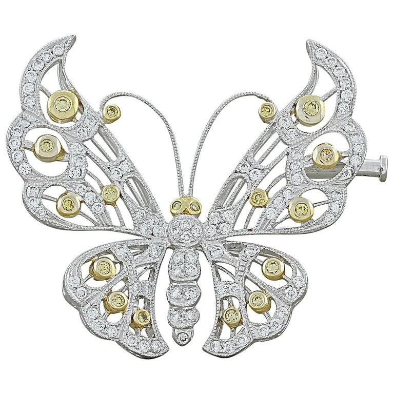 Moon motif brooch-Fancy Color Diamond Gold Butterfly Brooch