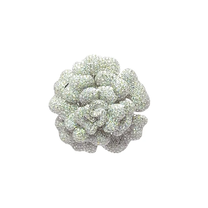 Textured leaf brooch-7.80 Carats Diamond Pave 18k White Gold Flower Brooch-Pendant