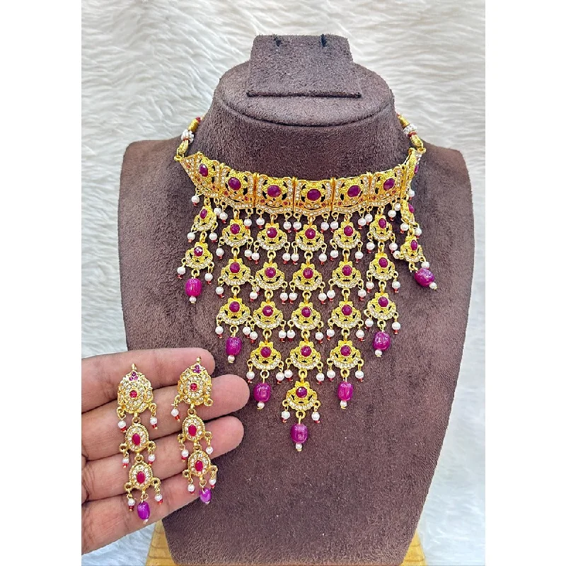 Daisy design necklaces-Akruti Collection Gold Plated Pota Stone Necklace Set