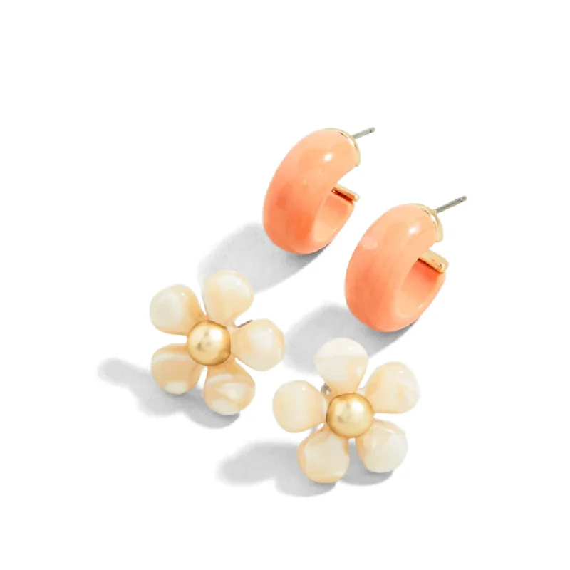 Trekker charm earrings-Spartina Sweet Song Earrings Set Cream/Coral (2 pairs)