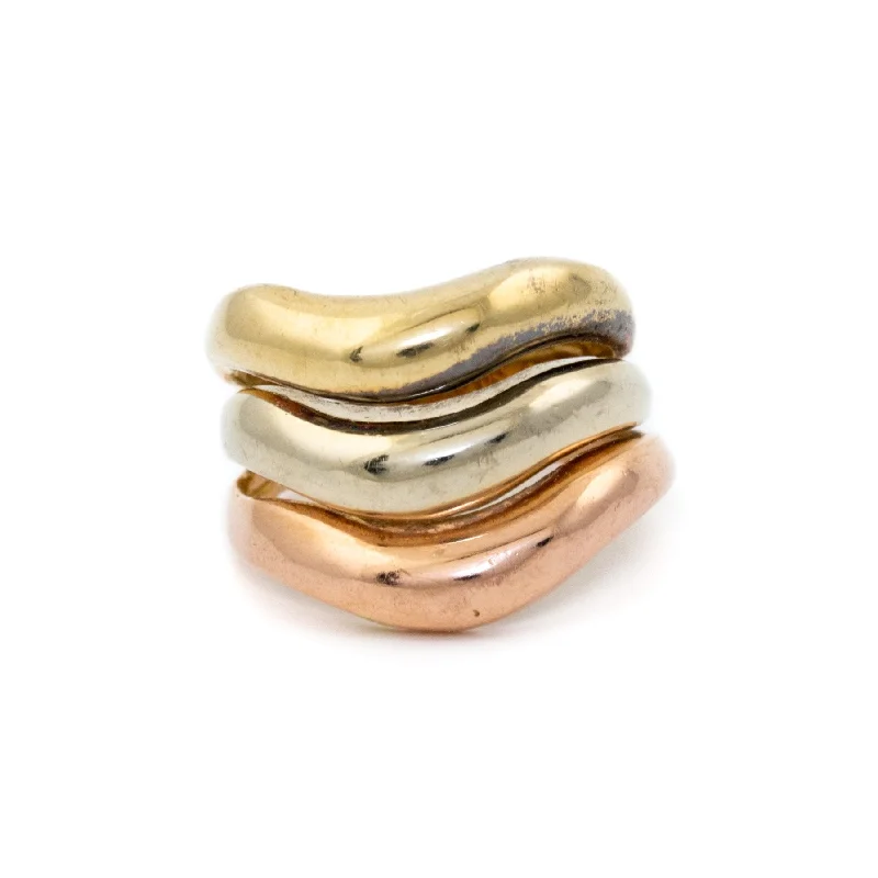 Multi-gem rings-Tri Gold Curvature Ring