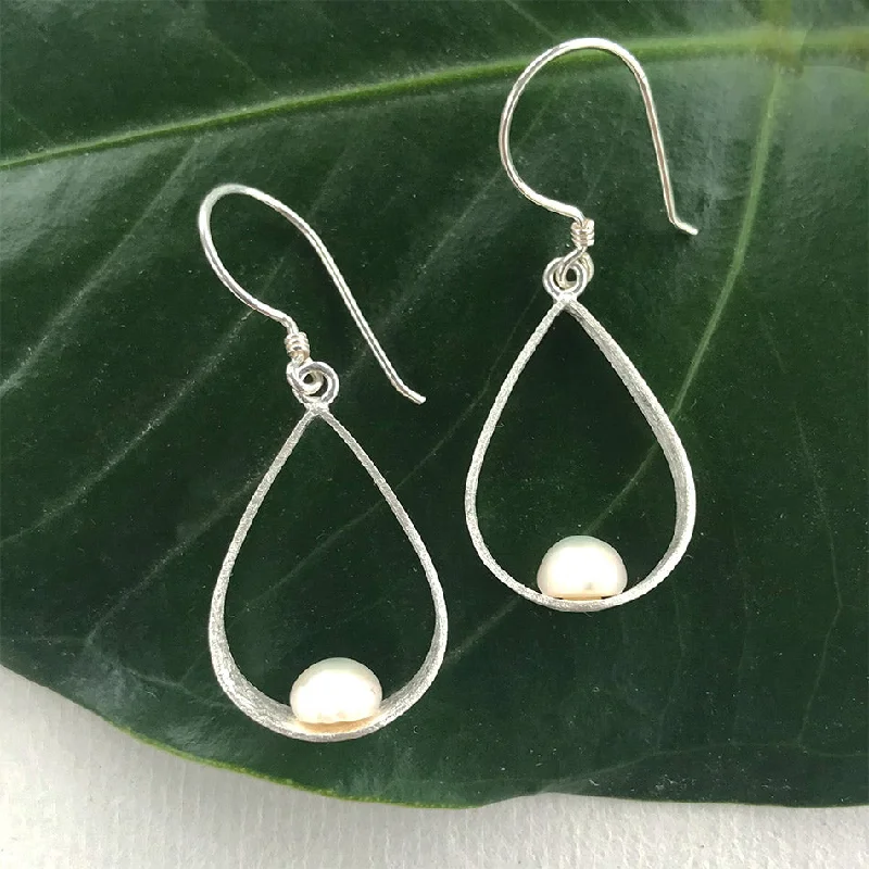 Vibrant enamel earrings-Elegant Teardrop Pearl Earrings - Sterling Silver, Indonesia