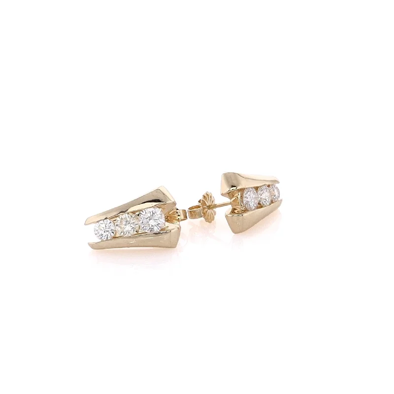 Rose gold earrings-Estate 14 Karat Yellow Gold Inverted "V" Diamond Earrings