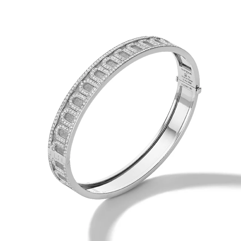 Solid cuff bangles-L'Arc de DAVIDOR Bangle MM, 18k White Gold with Satin Finish and Palais Diamonds