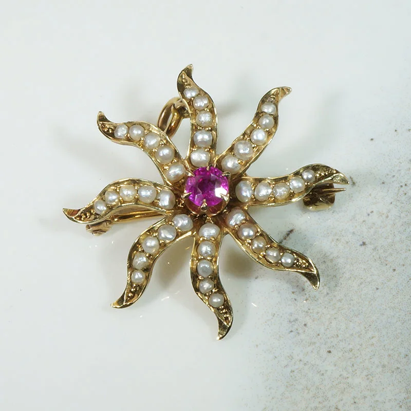 Pure star brooch-Radiant Ruby & Pearl Star Brooch