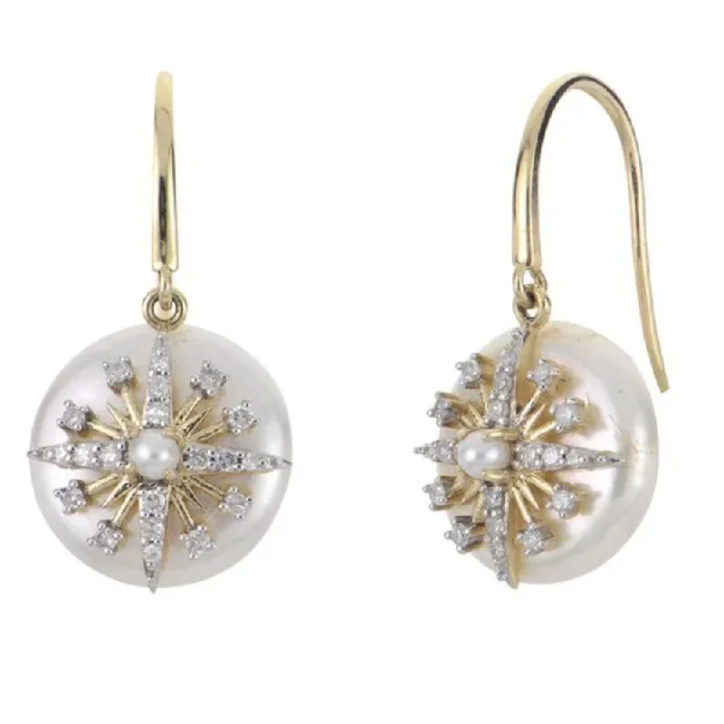 Topaz gem earrings-Imperial-Deltah 14k Gold Pearl Starburst Earrings