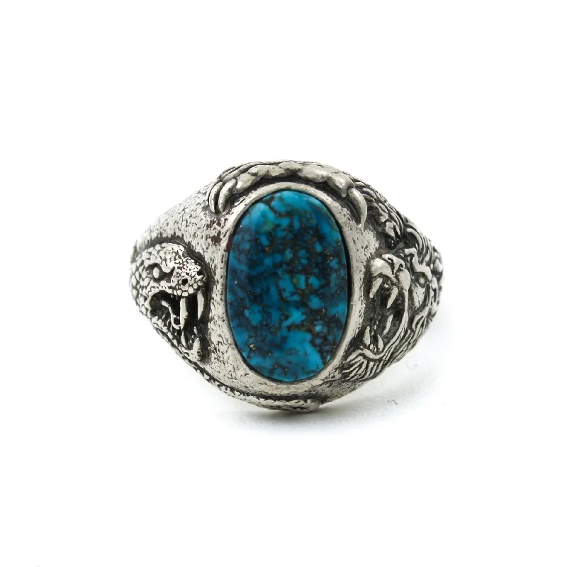 Cedar grain rings-Morenci Turquoise "Venatio" Ring