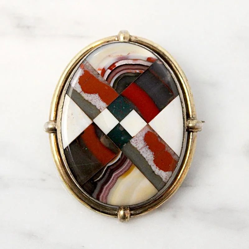 Pure eternity brooch-Colorful Inlay in Gold Scottish Pebble Brooch