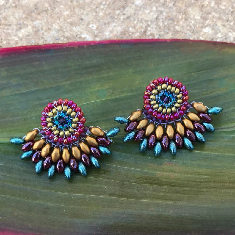 Fine charm earrings-Fan Earrings - Ruby, Guatemala