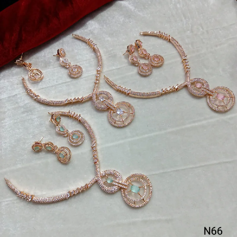 Sapphire gem necklaces-Manisha Jewellery Rose Gold Plated AD Stone Necklace Set