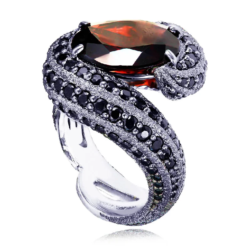 Bow knot rings-Gold Twist Ring With Garnet & Black Spinel