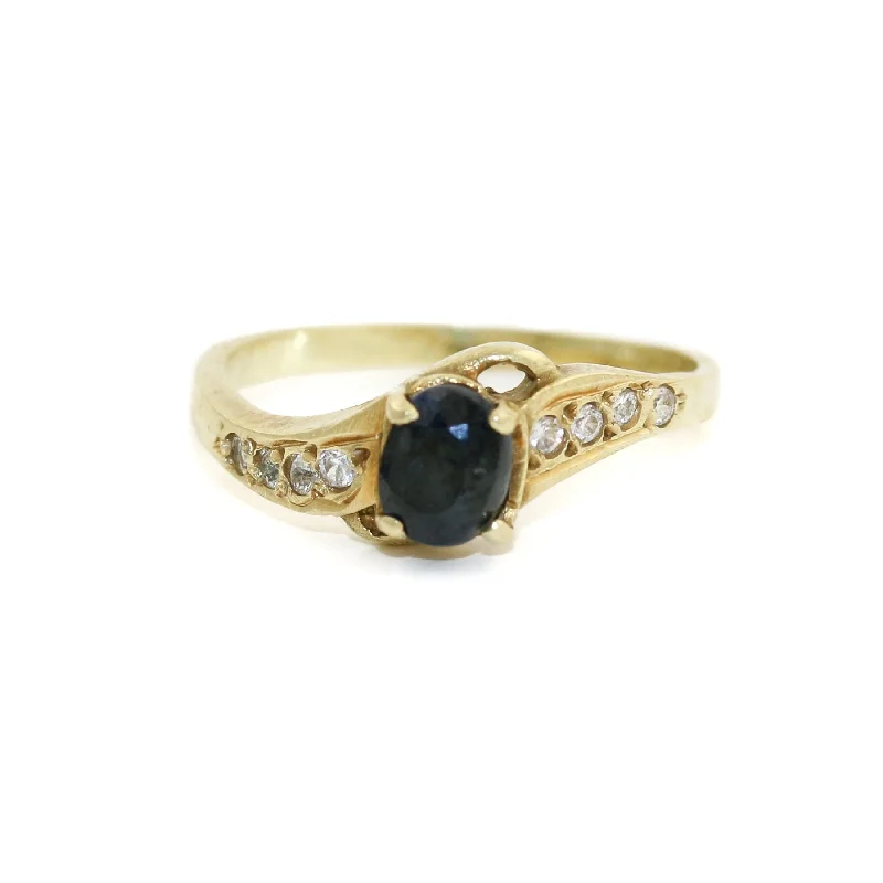 Onyx inlay rings-Vintage 14k Gold Dark Stone x Diamonds