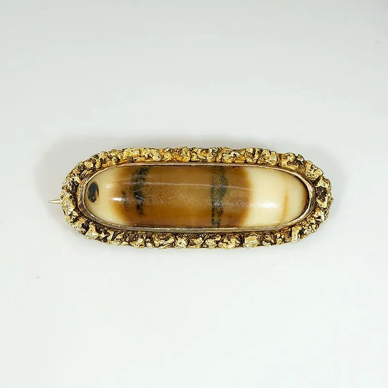 Antique style brooch-Antique Petrified Mastodon Tusk & Gold Nugget Brooch