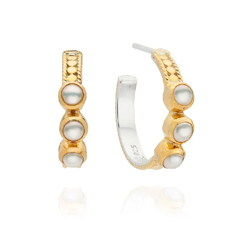 Tiny triangle earrings-Anna Beck Small Triple Pearl Hoop Earrings