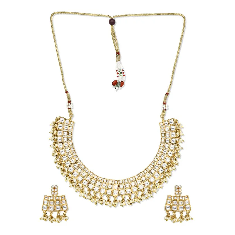 Crystal-twisted necklaces-Mahi Traditional Ehtnic White Kundan Squares Choker Necklace Set for Women (VNCJ100210)