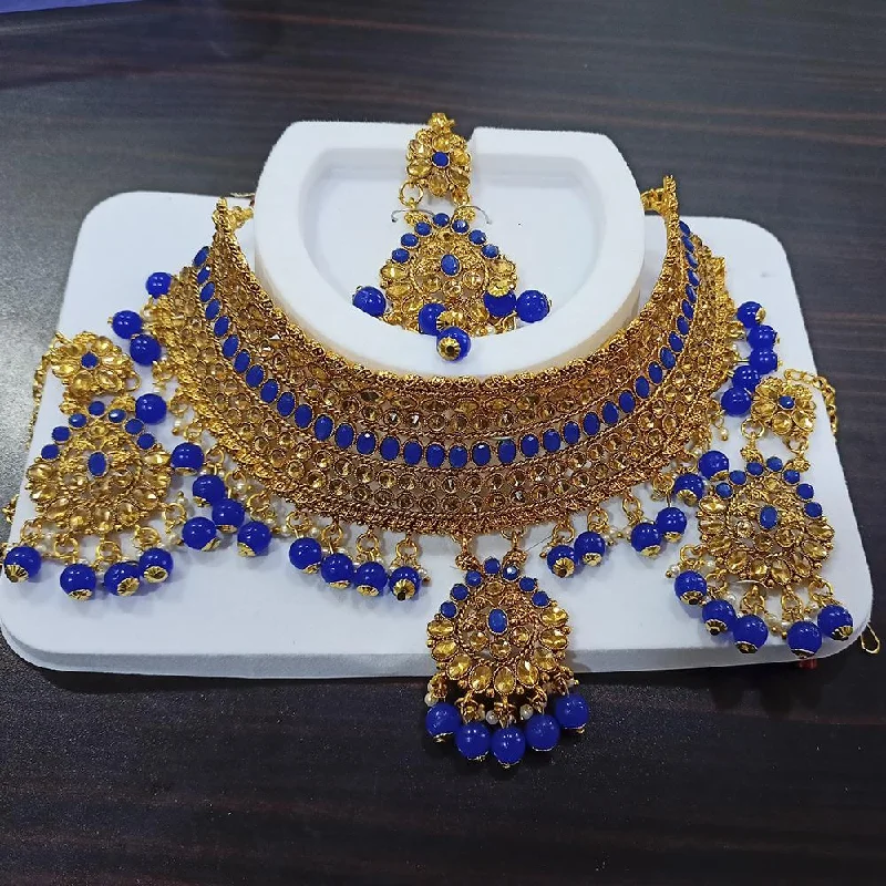 Low bar necklaces-Kumavat Jewels Gold Plated Kundan And Beads Traditional Choker  Necklace Set with Maang Tikka - KJNECK03