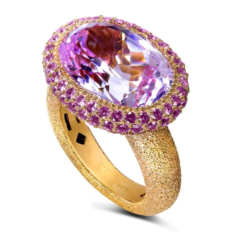 Tiered design rings-Gold Cocktail Ring with Kunzite & Pink Sapphires