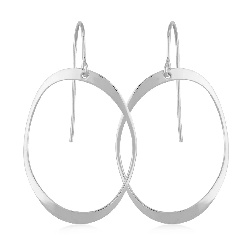 Silk thread earrings-Sterling Silver Flat Domed Oval Drop Earrings