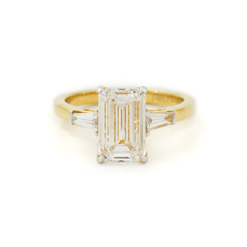 Textured letter rings-14k Gold x 10mm 3.02ct Emerald-Cut Lab Diamond Trilogy Engagement Band