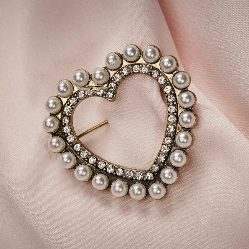 Sculpted gem brooch-Heart Pearl Brooch