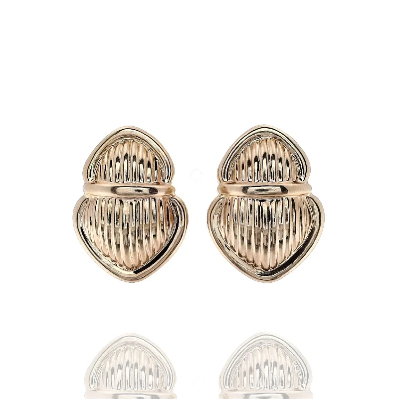 Java tile earrings-Estate 14k Yellow Gold Ribbed Scarab Pierced/Clip-On Earrings