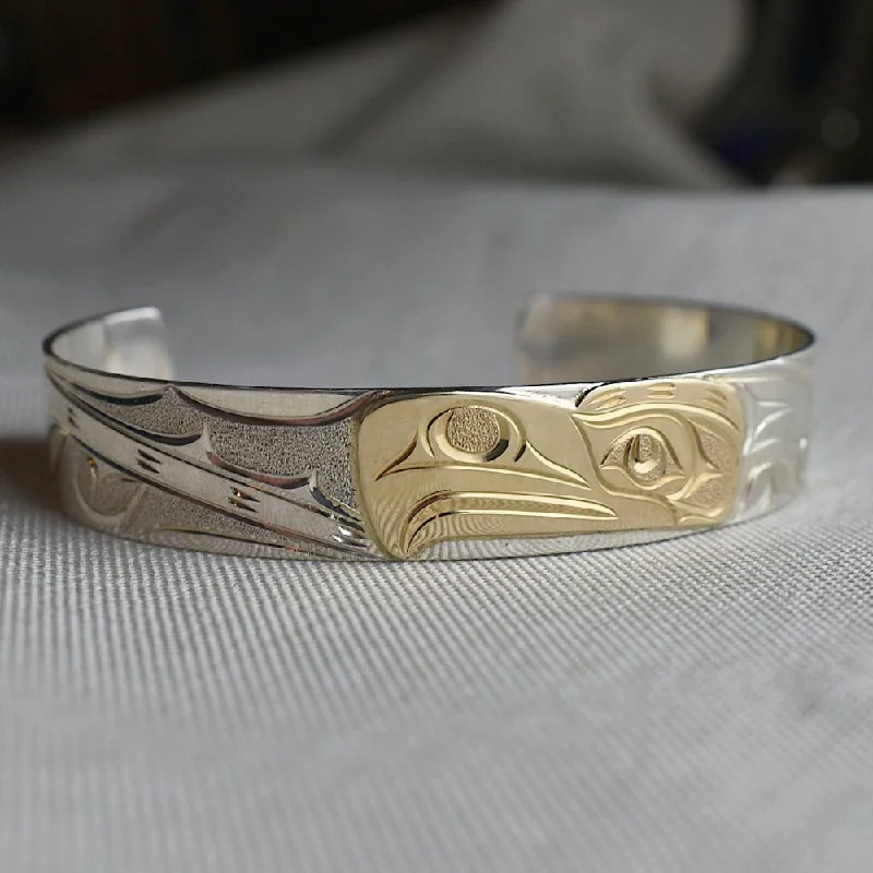 Elastic cord bangles-Medium Eagle Totem Cuff with 14k Yellow Gold Overlay