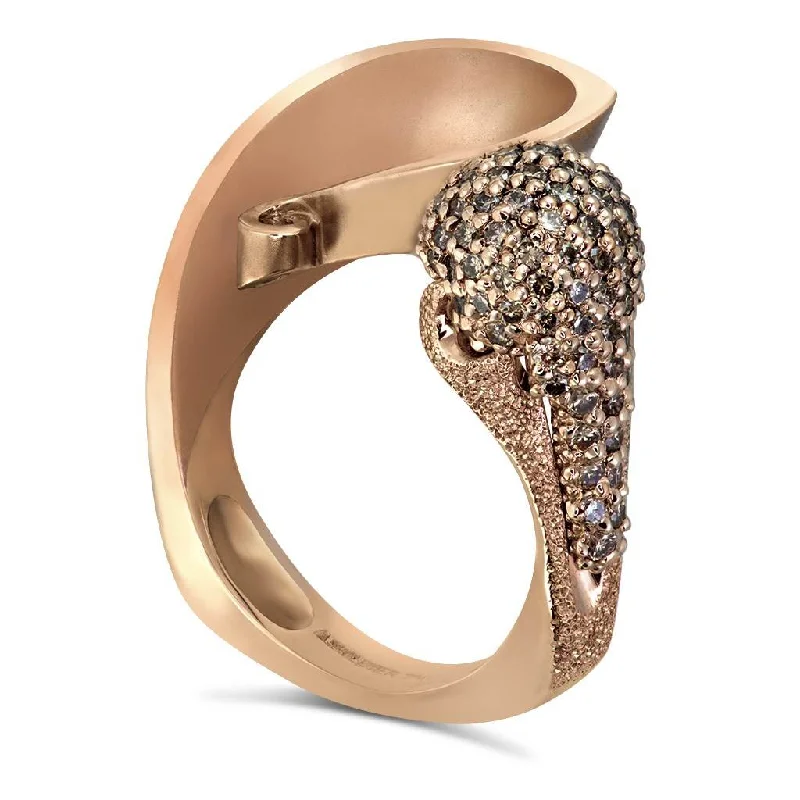 Glossy finish rings-Gold Calla Ring with Champagne Diamonds