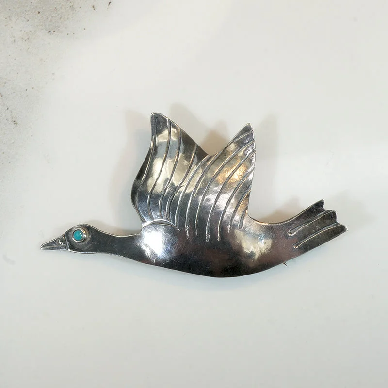 Chunky gem brooch-Silver & Turquoise Bird in Flight Brooch