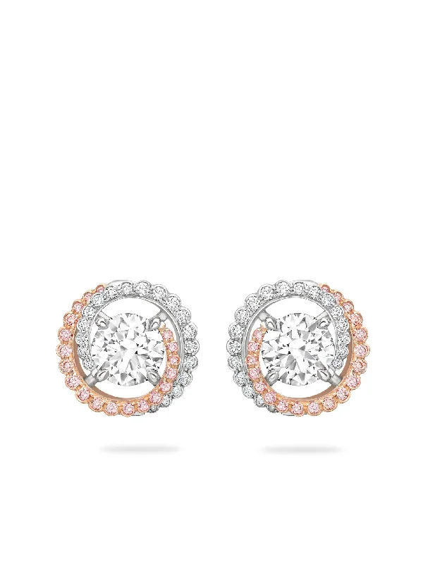 Trekker braid earrings-Monaco Pink and White Diamond Stud Earrings